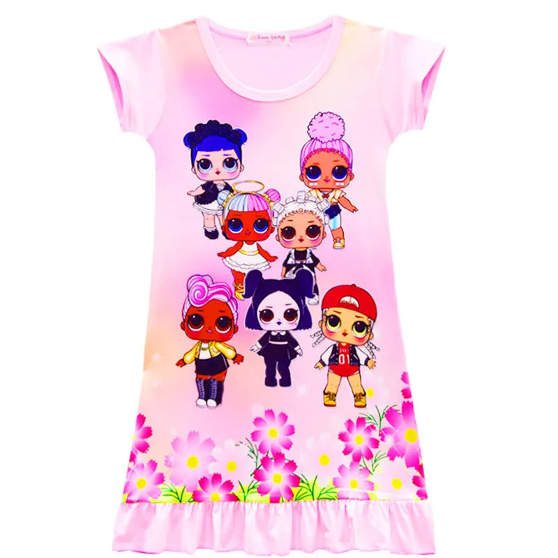 

2019 Summer LOL Girl Dress Cartoon Doll for Girls Clothes Print Baby trolls Pink Princess Party Dress Children Kids Vaiana Cloth
