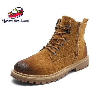 

Genuine leather Men boots autumn Winter motocycle boots fashion shoes Lace Up work Shoes For men high quality Vintage Mens shoes