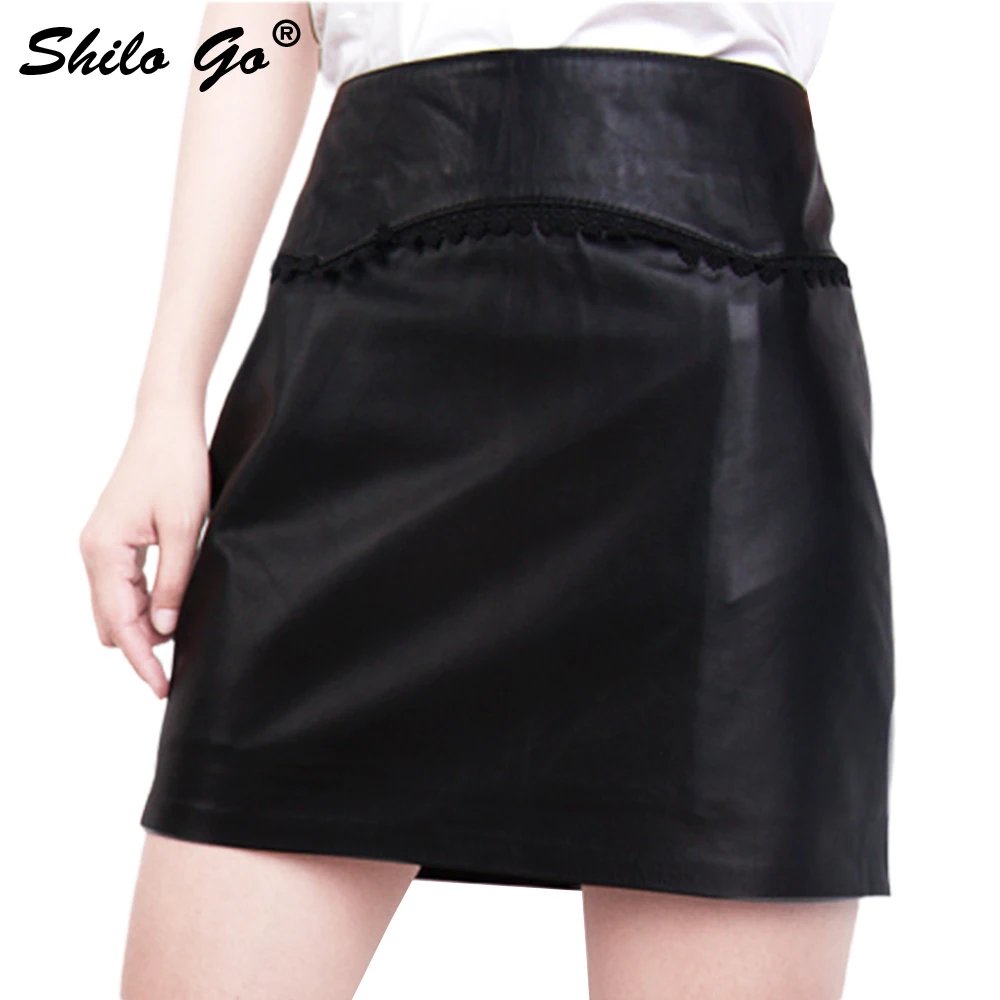 SHILO GAAN Lederen Rok Womens Herfst Mode schapenvacht lederen Rok zwarte hoge taille beknopte kantoor OL EEN Lijn rok SHILO GAAN Lederen Rok Womens Herfst Mode schapenvacht lederen Rok zwarte hoge taille beknopte kantoor OL EEN Lijn rok