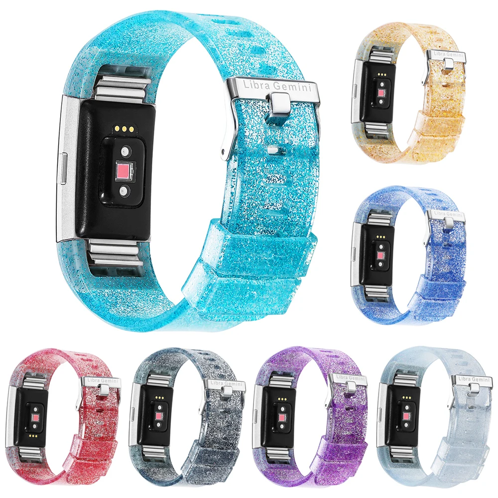 

Fashion Transparent Glitter Waterproof Silicone Sport Replacement Band Bracelet Soft Watch Band Wrist Strap For Fitbit Charge 2