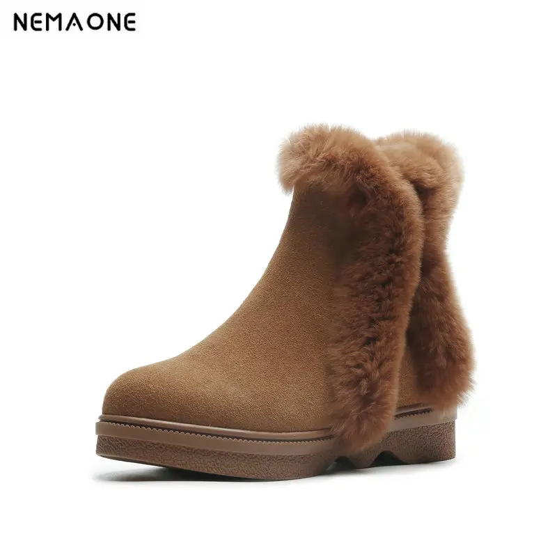 

NemaoNe Warm Fur Women Snow Boots Cute Suede Winter Shoes Fur ankle Boots Female Fashion Boots zipper Snow Casual Shoe