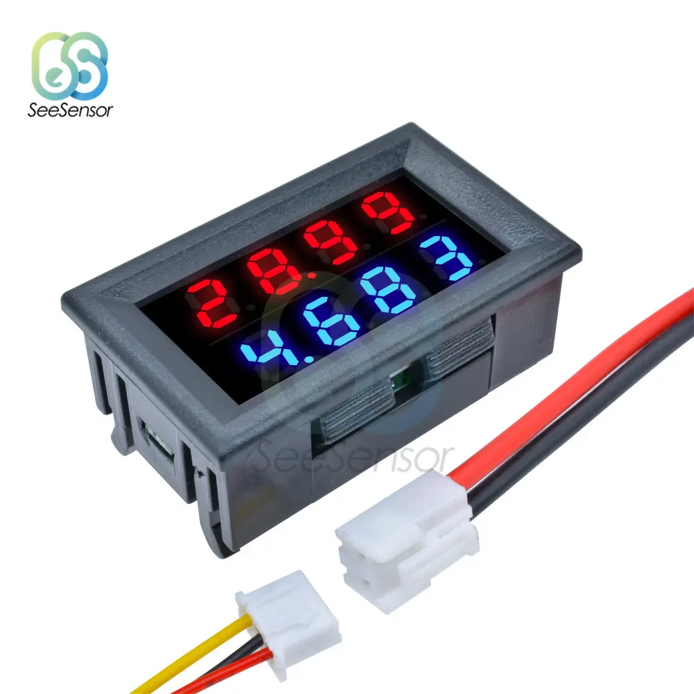

0.28" DC 0-200V 10A Digital Voltmeter Ammeter Red Blue LED Dual Display Voltage Current Indicator Monitor Detector