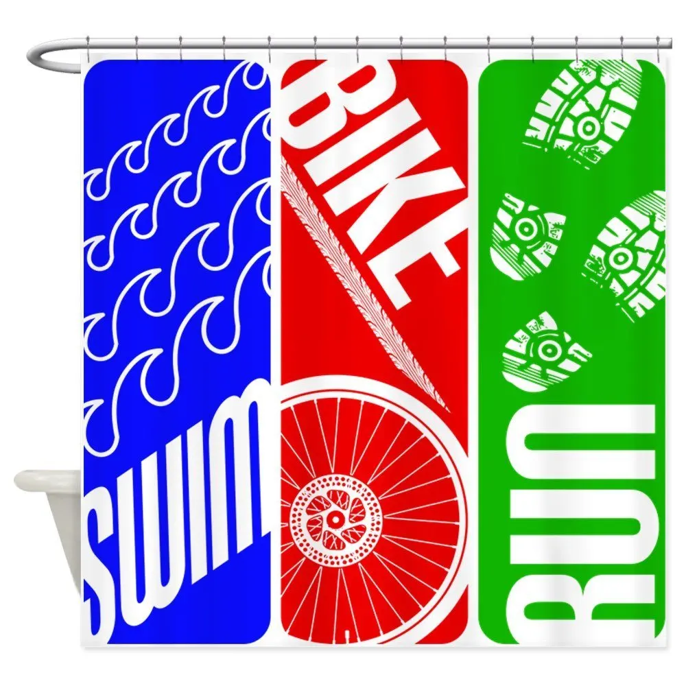Triathlon TRI Swim Bike Run - Decorative Fabric Shower Curtain (69&quotx70&quot) | Дом и сад
