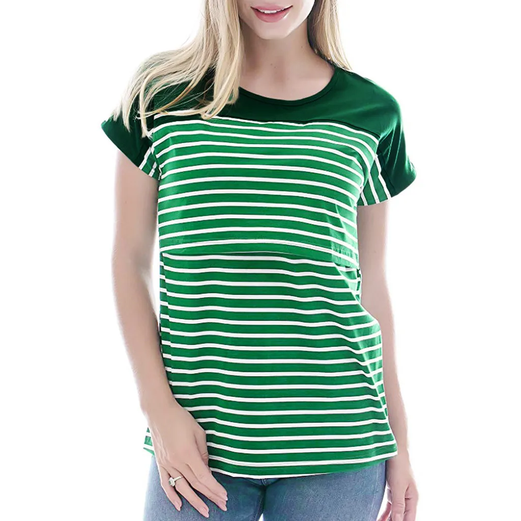 

LONSANT Women Maternity Short Sleeve Stripe T-shirt Layered Pregnancy Nursing Baby Tops pretty Women Boutique blouse