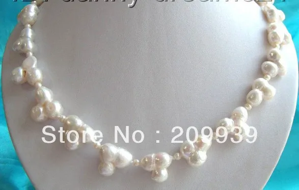 

huij 002760 18mm white SOUTH Reborn keshi baroque pearls necklace