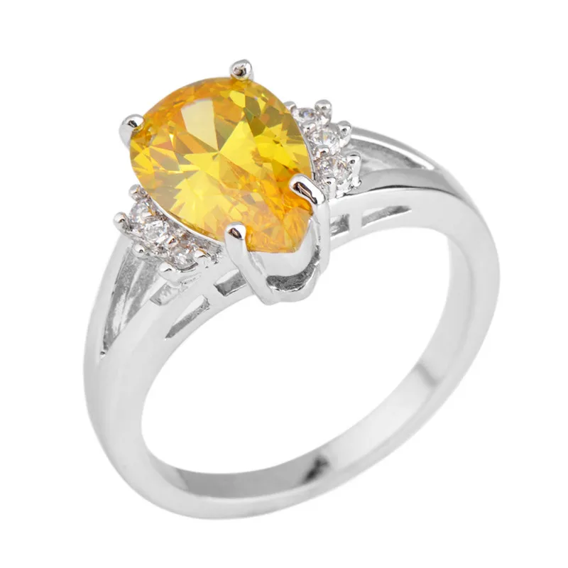 Yellow Stone Water Drop Jewelry Size 6 10 Women Men Ring Anel Aneis Yellow Stone Water Drop Jewelry Size 6 10 Women Men Ring Anel Aneis Wedding Band White Cz Gold Filled Engagement Rings In Bands From
