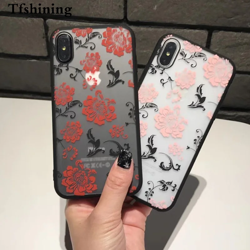 

Tfshining Case For iPhone 7 Plus Back Cover Matte Lace Flowers TPU Silicon bumper Cover for iphone X 6 6s 7 8 plus Fundas coque