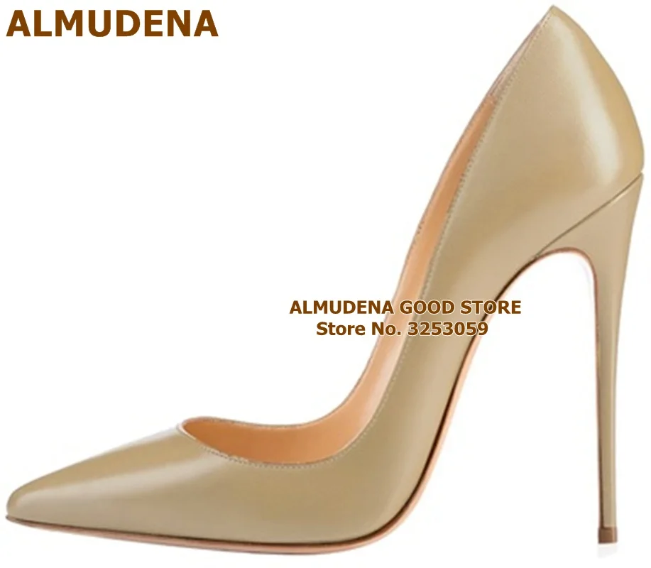 ALMUDENA Top Brand Nude Brown Wine Red Matte Leather High Heel Shoes Celebrity Popular Shallow Pumps 12cm Stiletto Heels Shoes