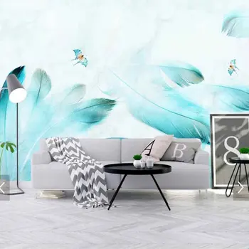 

3D Abstract Feather Blue Colorful Animal Feather Mural for Sofa TV Background Wall Paper Rolls Print Photo Wallpaper Custom