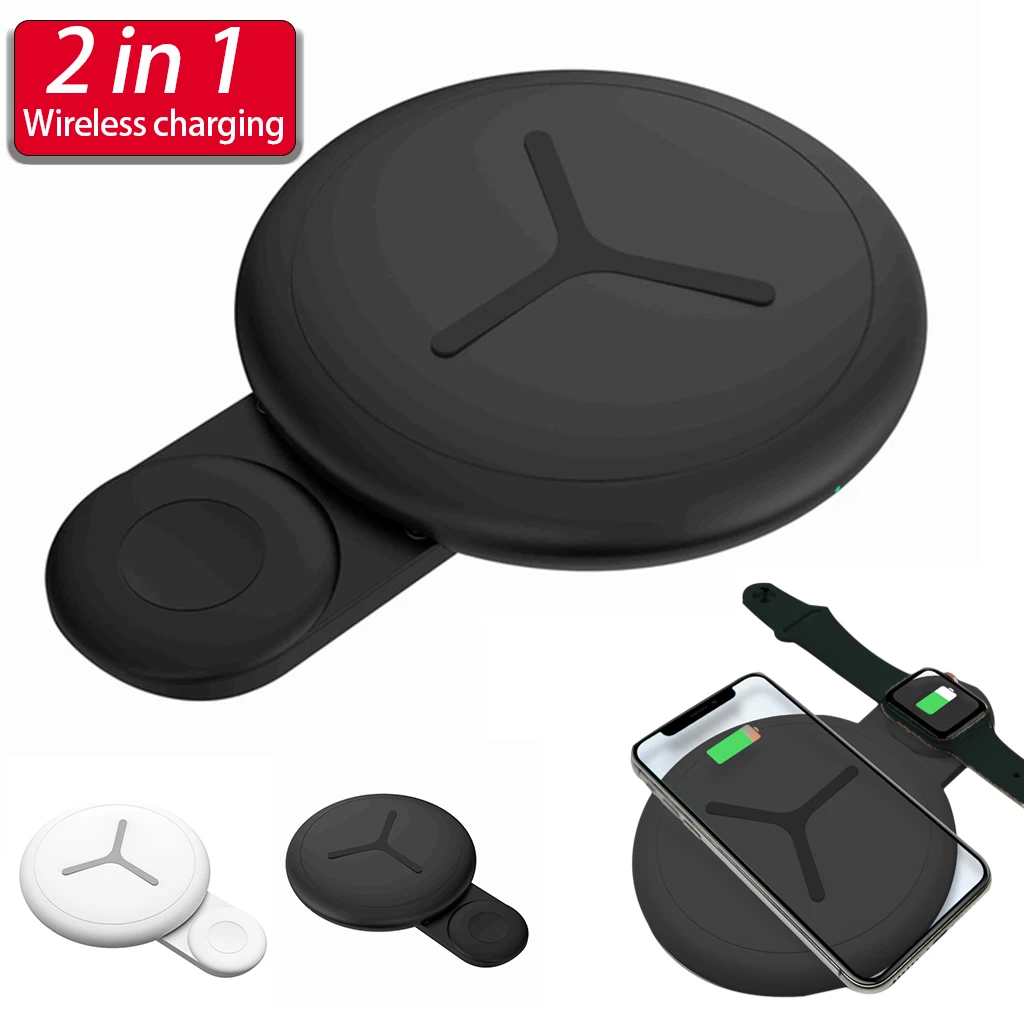 

QI Wireless Charger For iPhone X XR XS Max 8 10 W 2 in 1 Fast Wireless Charger For Apple i Watch 1 2 3 Charging Pad