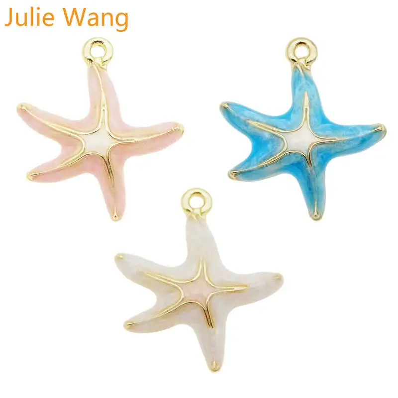 

Julie Wang 6PCS Starfish Charms Enamel Pink Blue White Gold Tone Bracelet Necklace Alloy Pendant Jewelry Making Accessory