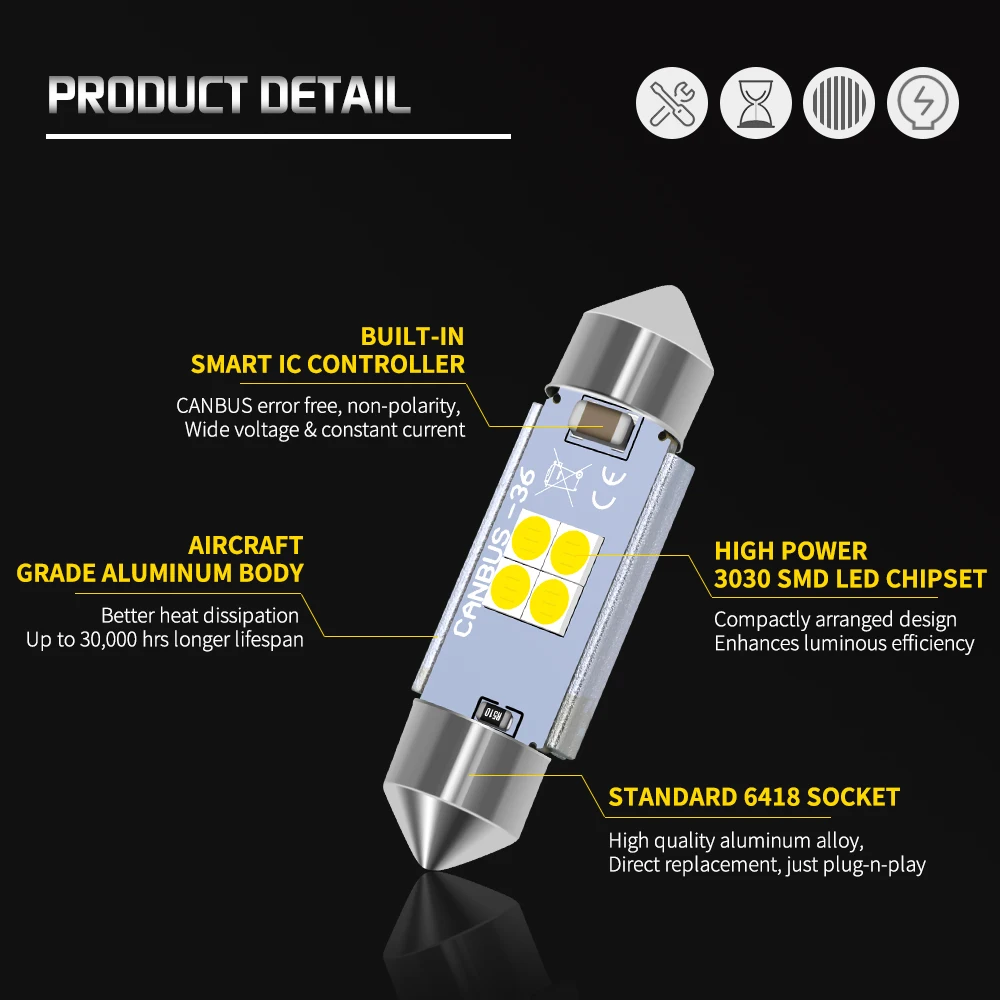 2 шт. гирлянда 36 мм Canbus светодиодный светильник лампа C5W C10W 31 41 3030 SMD Интерьер