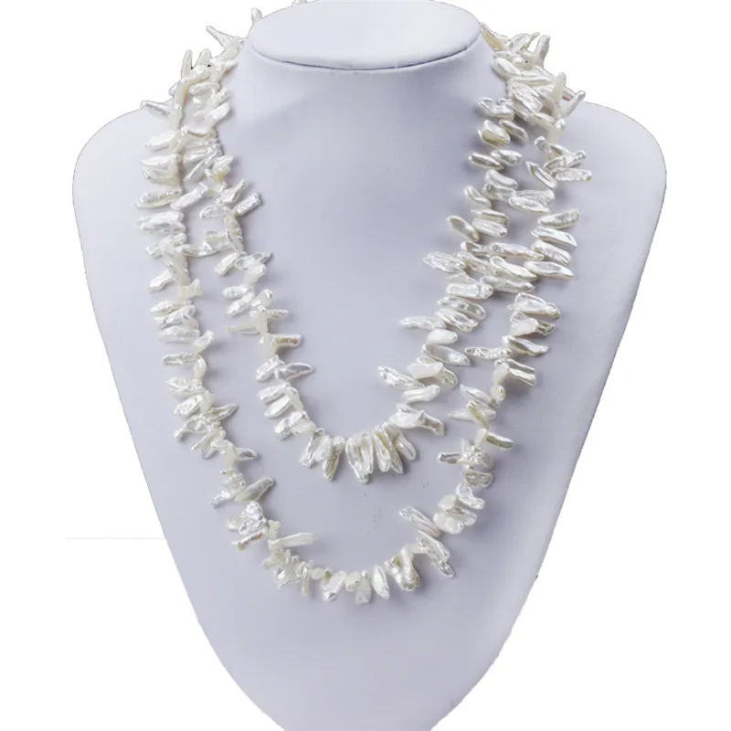 

SNH 4-5MM biwa shape AA hot sale new type cultured pearl necklace 50&60cm long two rows necklace