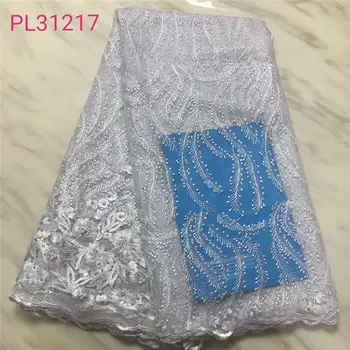 

5yards/lot White Net Lace 2019 High Quality Nigerian French Beads Lace African Lace Fabric For Party Dress DHL Free Shipping