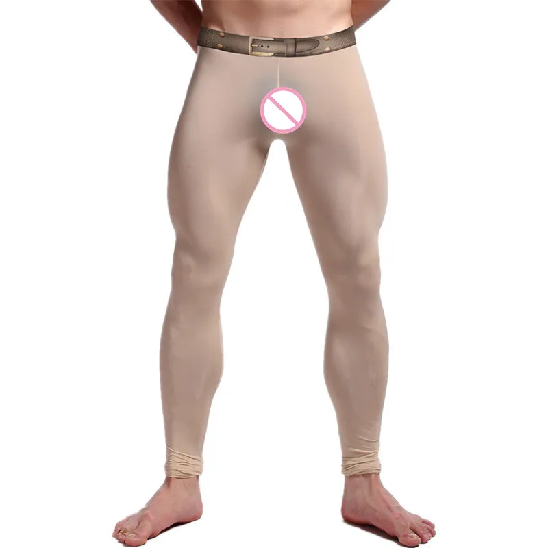 Сексуальные мужские Ультра-тонкие шелковистые кальсоны, термоштаны, крутые леггинсы, нижнее белье, Удобные леггинсы, нижнее белье, кальсоны - Цвет: Skin