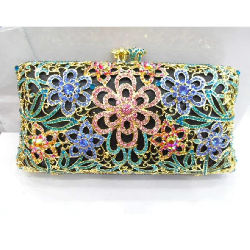 

2011 Color-TB Floral Flower Lady Fashion Bridal Party hollow Metal Evening purse handbag clutch bag box case