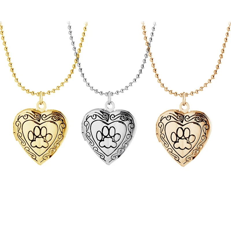 

Photo Frame Memory Locket Necklace Silver/Gold Color Pendant Pet Cat Dog Paw Footprint Necklace Mother's Day Gift Jewelry
