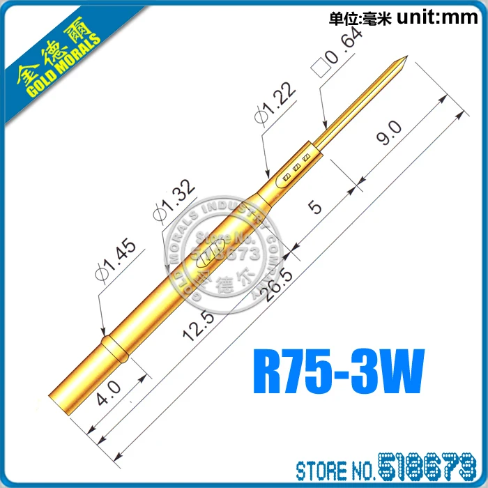 

100pcs/lot R75-3W Spring Test Probes Receptacle Length 26.5mm Free Shipping