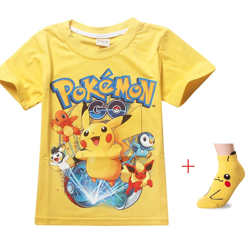 Us 559 30 Off2019 New Baby Boys Summer Pokemon Go Pikachu Shirt Kids Cotton Clothes Girls T Shirt Short Sleeves Tshirt Clothing Cartoon Socks In - t shirt pikachu roblox