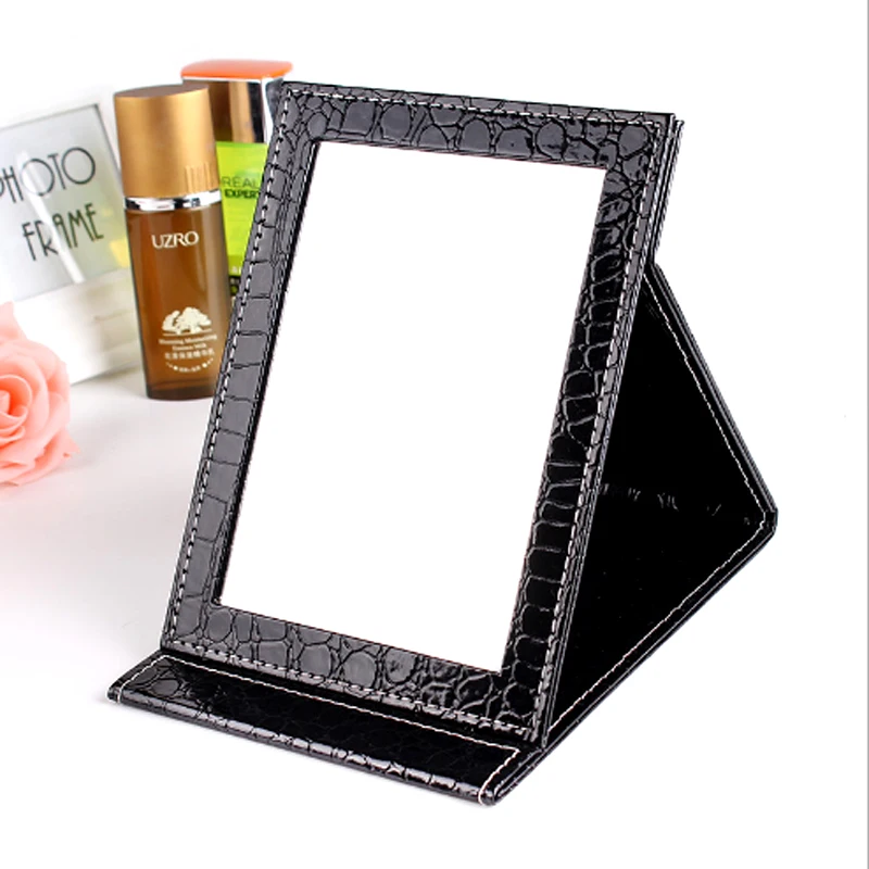 3 different colors & size Makeup Mirror Alligator Pattern Portable Foldable with PU Leather Cosmetic Mirror Women Beauty 