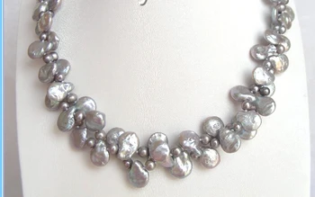 

FREE shipping> >>> Classic 17" double 12mm gray coin freshwater pearls necklace a0421
