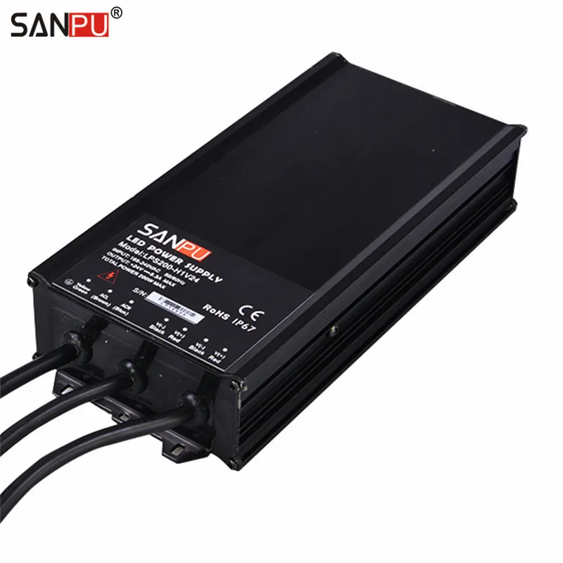 

SANPU SMPS 200W 8A Waterproof IP67 LED 24V Power Supply 220V AC to DC 24 Volt Powerful Transformer Driver Aluminum Black Case