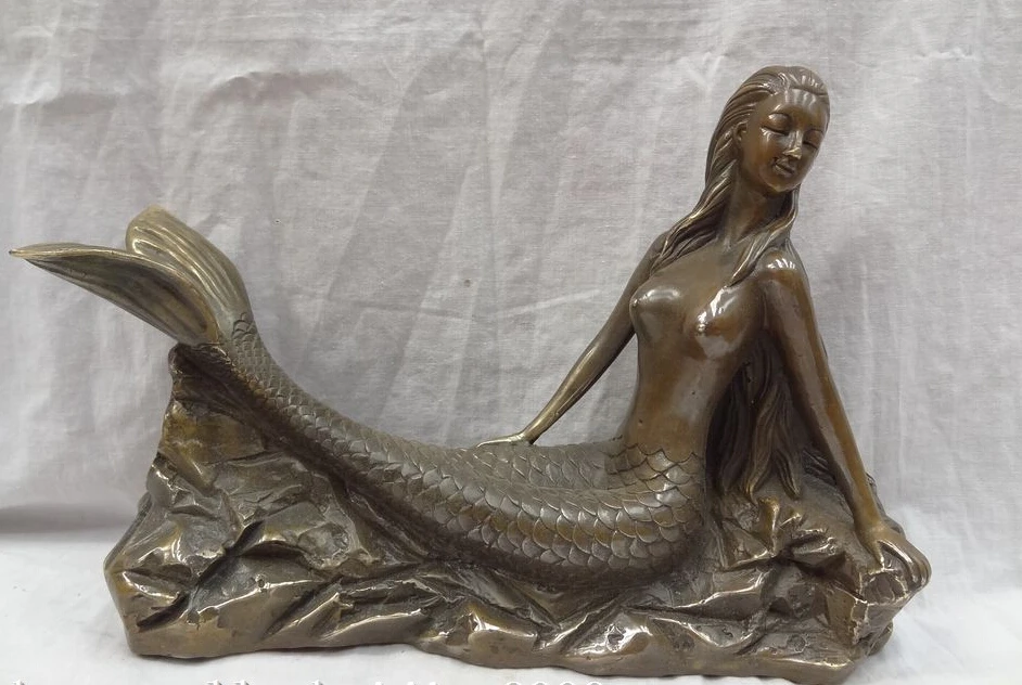 

JP S0114 14" Chinese Bronze Myth Mermaid Marine's Sea-maid Sea-maiden Goddess Fish Statue B0403