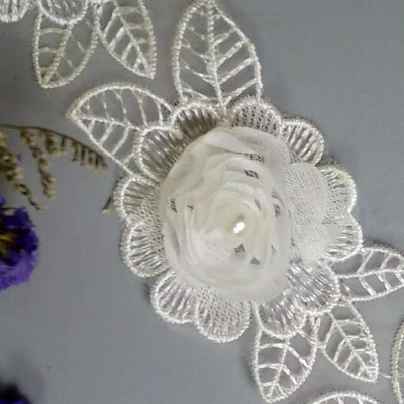 1 ярд растворимый слоновой кости Алмазный цветок Цветочная вышитая аппликация с кружевной отделкой Ткань кружевная лента швейное ремесло для костюма шляпа