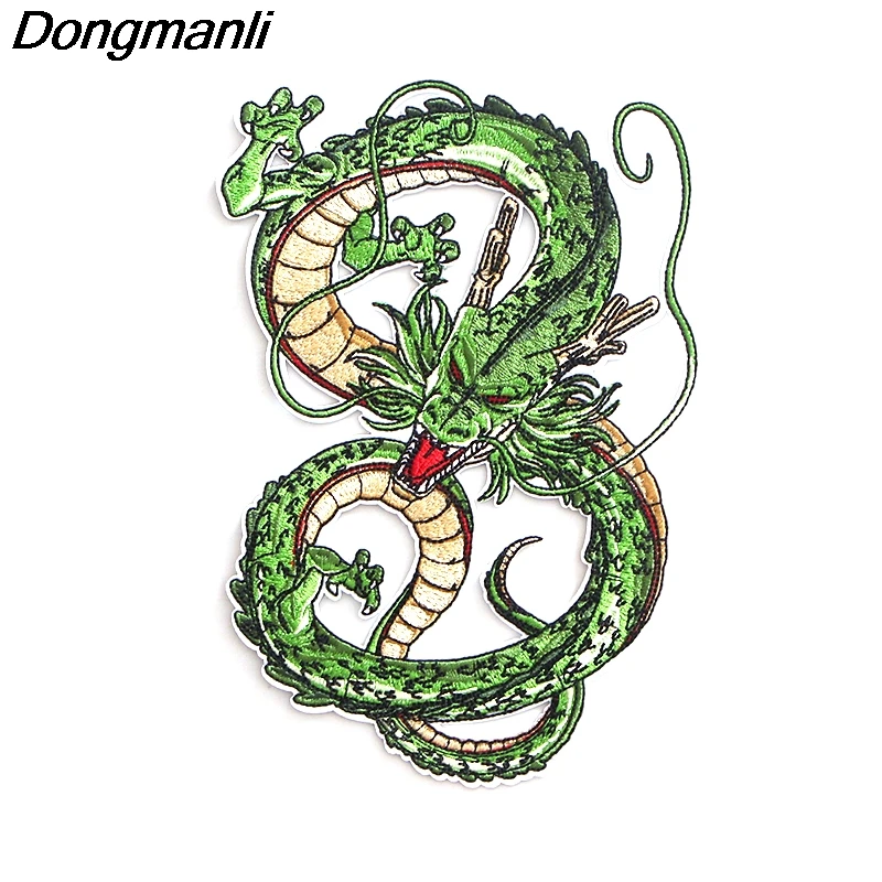 

DMLSKY Dragon Ball Green fairy dragon Cool Embroidered badges Iron On Patch retro applique patches for clothes M2465