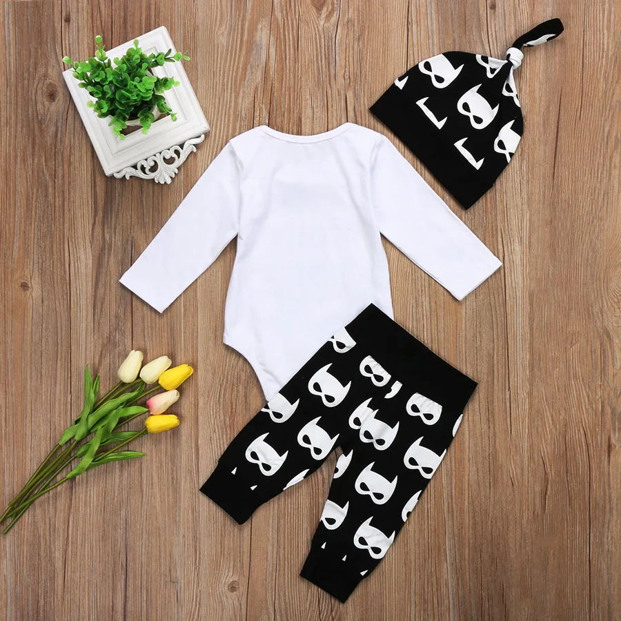 Комплект из 3 предметов для новорожденных мальчиков с буквенным принтом, боди «летучая мышь» с длинными рукавами для малышей, Топы+ штаны+ шапка, комплект одежды