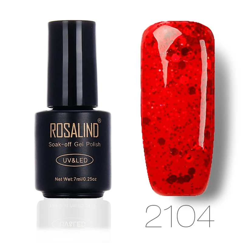 ROSALIND гель 1S Красный бриллиант 7 мл Красочный УФ гель лак для ногтей светодиодный блеск маникюрный гель лак замочить сверху и Базовое покрытие ногтей - Цвет: 2104