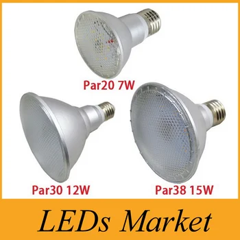 

High Quality LED Spotlight Light PAR20 7W PAR30 12W PAR38 15W E27 Silver 1pcs/lot 110V- 240V Cool /Warm White Led bulb CE UL