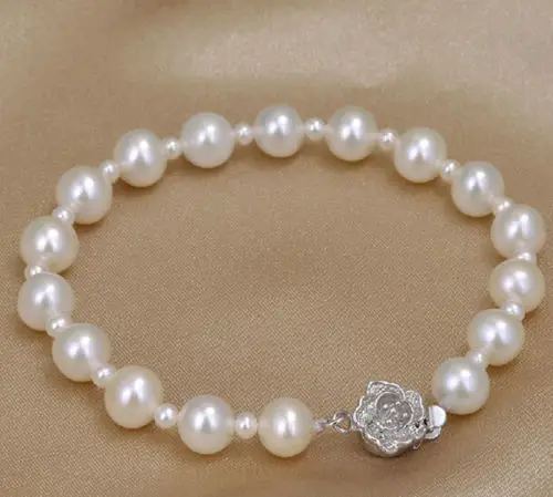 

FREE SHIPPING HOT sell new Style >>>> natural freshwater pearl bracelet round AAA+ 8-9mm+4-5mm white round bead