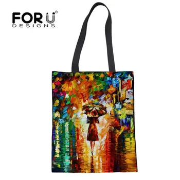 

FORUDESIGNS Shopping Bags Painting Travel Custom Reusable Handbag Women Shoulder Cloth Pouch Foldable Girl Olils Large Linen Bag