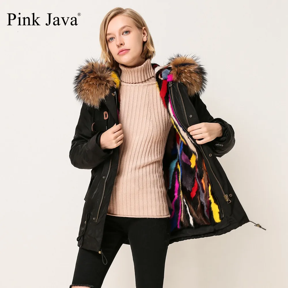 

QC1879 pink java new arrival real multicolor mink fur lined waterproof parka
