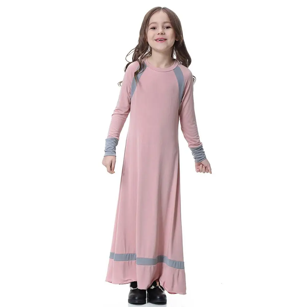 Kidlove/летнее платье для девочек; мусульманское традиционное этническое платье с аппликацией; свободный халат; Детские платья для девочек - Цвет: Dark pink