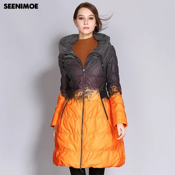 

Seenimoe 2019 Winter Plus Size Down Coat Women Parkas Female Long Duck Down Padded Jacket Hit Color High Quality Womens Clothing