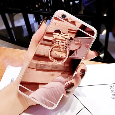 2018 Мягкий ТПУ зеркальный чехол для телефона Samsung Galaxy Note 8 S8 Plus с кольцом мишкой S7 S6