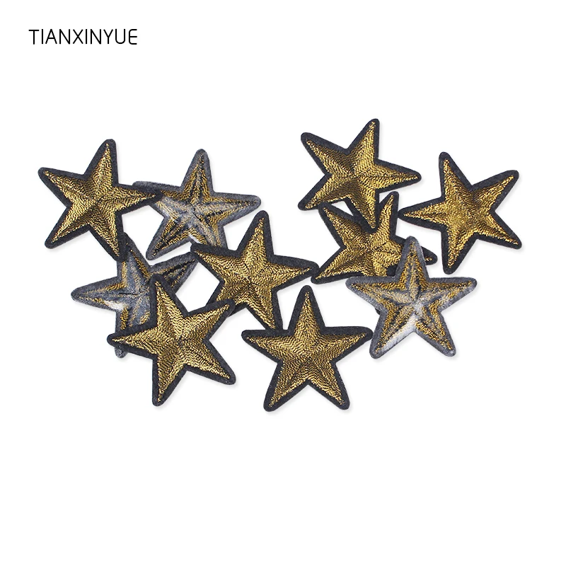 

TIANXINYUE 10 pcs Gold Star patch Embroidered Iron On Badges Patches For Clothing Cartoon Motif Applique Sticker For Clothes