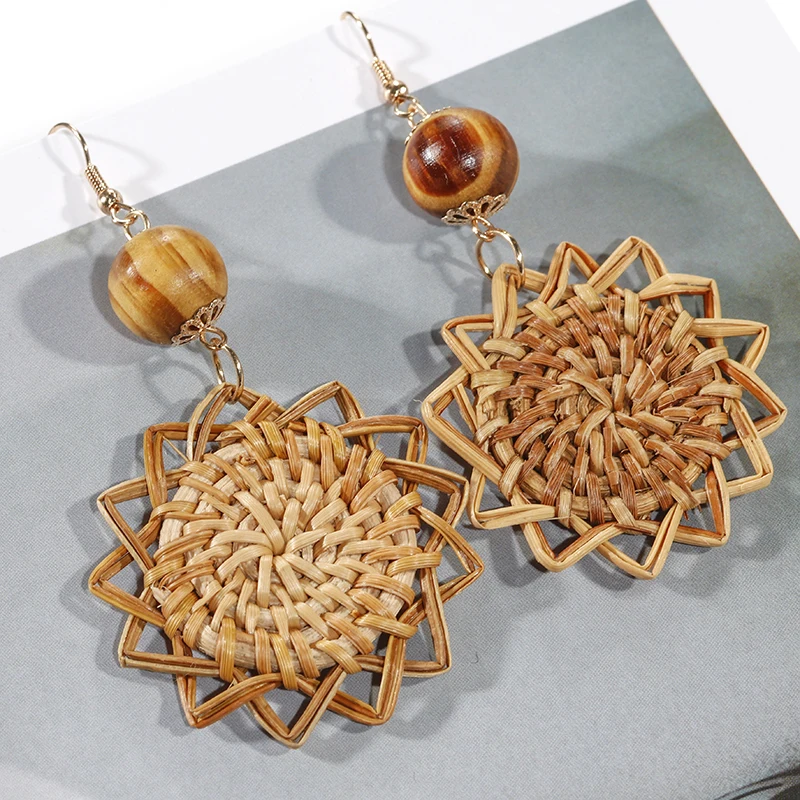 Aensoa Elegante Colgante De Ratán Hecho A Mano Pendientes De Aensoa Elegante Colgante De Ratán Hecho A Mano Pendientes De