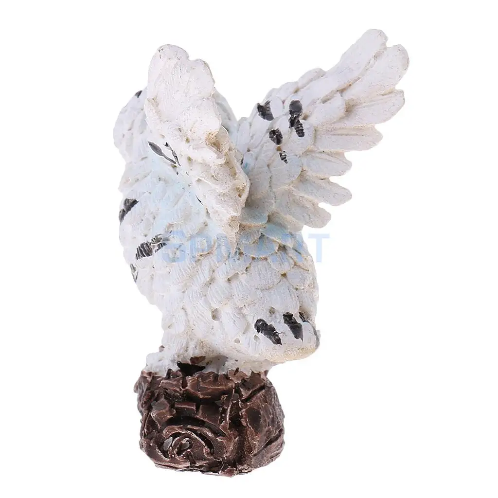 Realistic Miniature White Owl Sculpture Figurine Animal Statue Collectibles Gift Craft House Office Desk Decoration Ornament