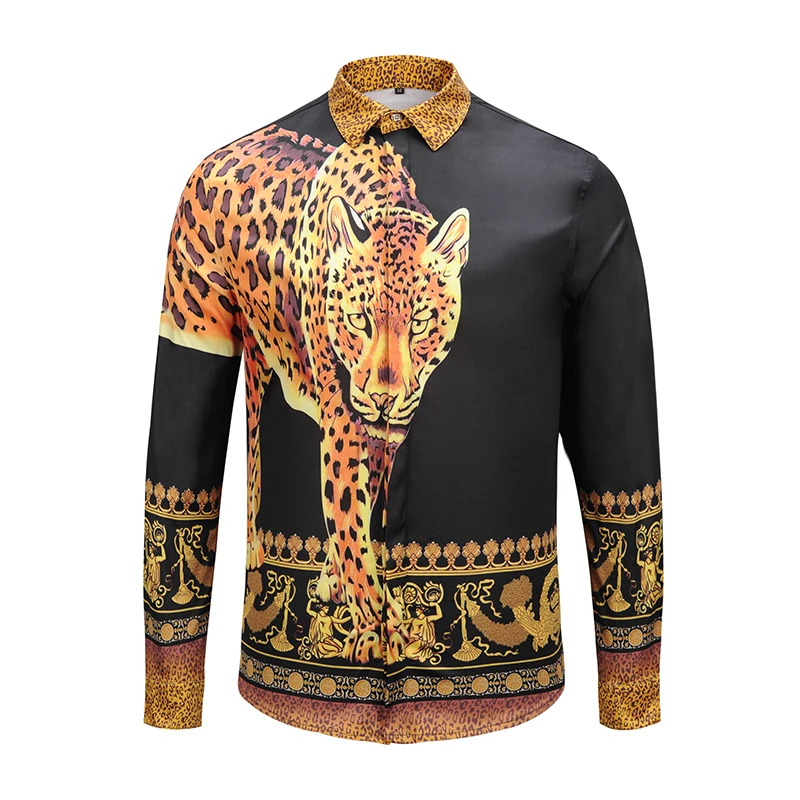 XIMIWUA 2019 Famous Brand Shirt Men Long Sleeve 3d Print Leopard Covered Button Hawaiian Shirts High Quality Hot Chemise Homme