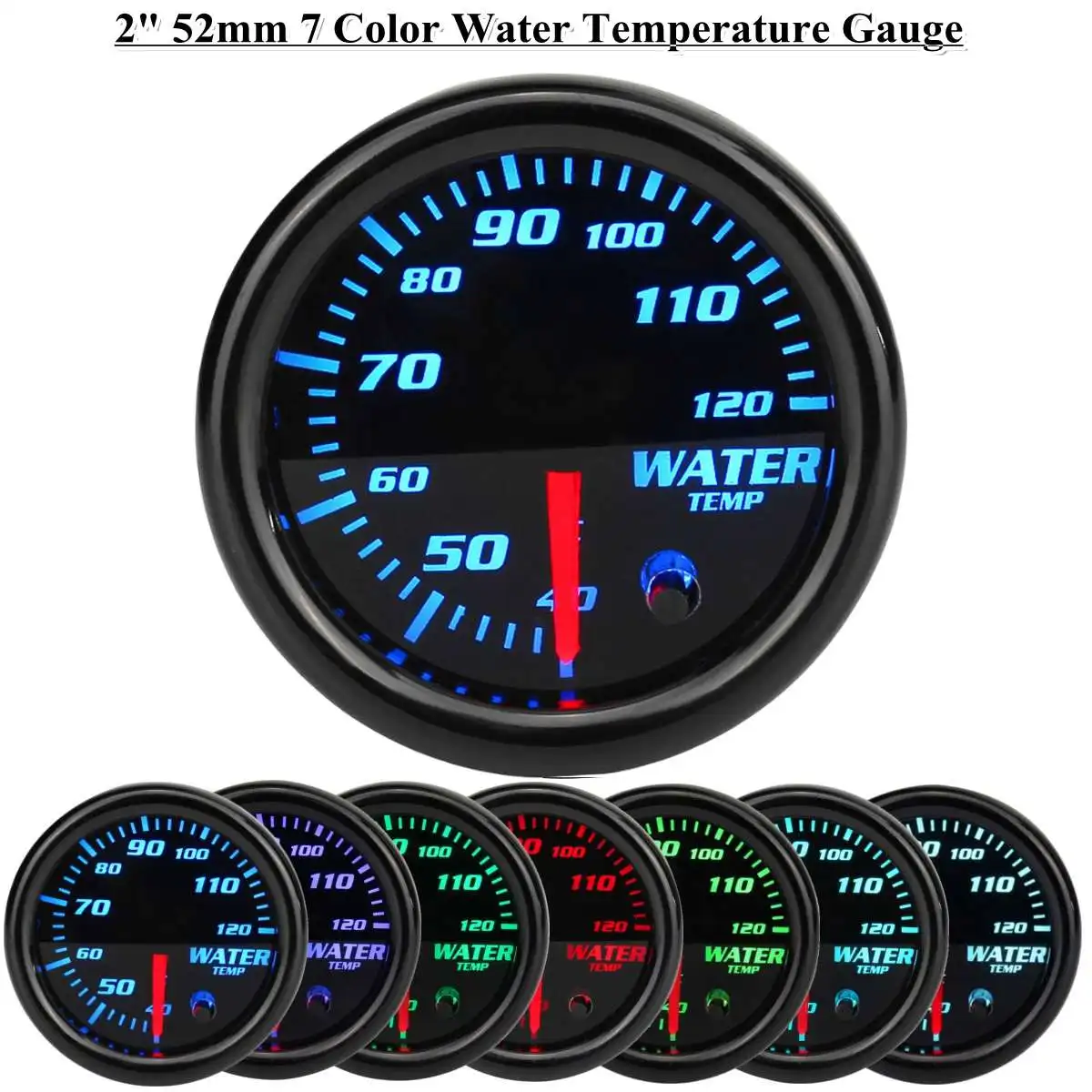 2 дюйма/52 мм Автомобильный Boost BAR/PSI/Масляный Пресс/Температура масла/температура воды/об/мин/Вакуумный вольт датчик с 7 однотонными настройками цветов 7 цветов - Цвет: Water TEM gague