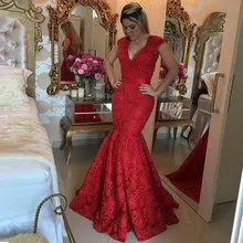 Sexy V-ausschnitt Mermaid Appliques Spitze Abend Prom Kleider Perlen perlen Formale Frau Party Kleider Abendkleider longo EP53