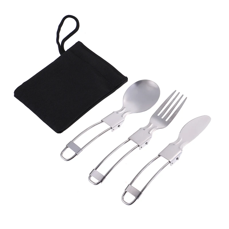 

1 Set Camping Equipment Folding Cutlery EDC Stainless Steel Cookware Foldable Knife Fork Spoon Tableware For Picnic Utensils