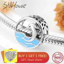 Настоящий 925 пробы Серебряный плавучий в океане полый амулет Дельфин подходит к оригинальному Пандоре браслет DIY Изготовление ювелирных изделий