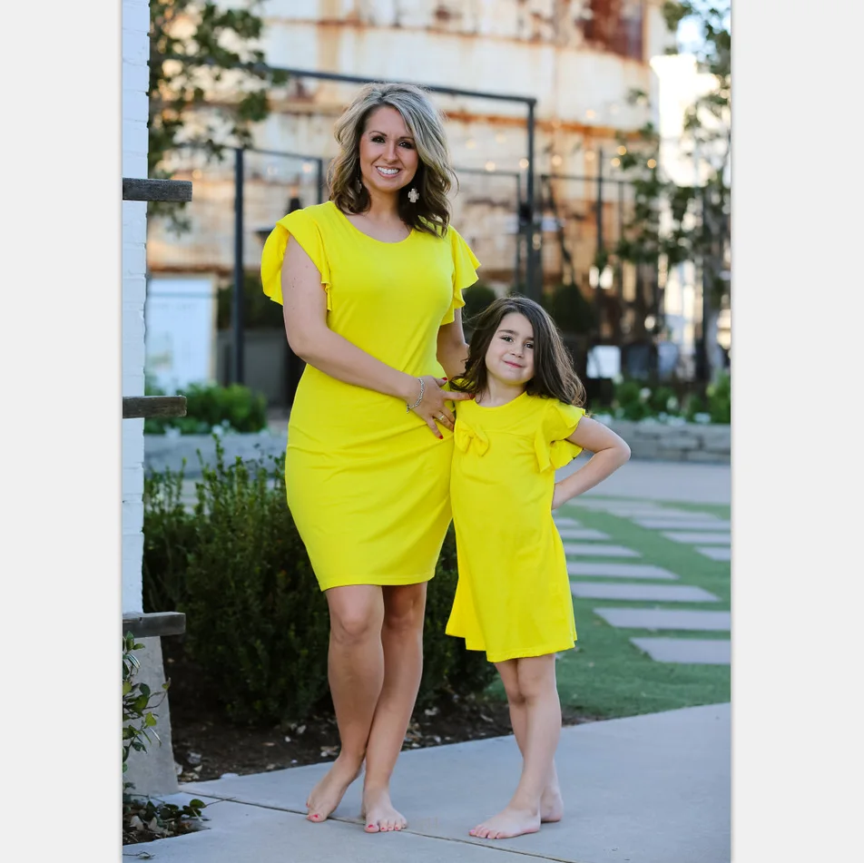 yellow dress with ruffle sleeves