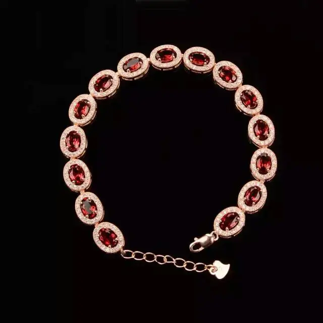 Bracelet grenat rouge naturel Bracelet pierres précieuses naturelles 925 bracelet en argent classiq