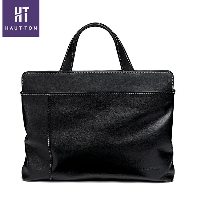 Черный портфель из натуральной кожи, повседневная мужская сумка, модная сумка-тоут, мужской портфель для ноутбука, сумки высокого качества на плечо, мужская сумка - Цвет: black