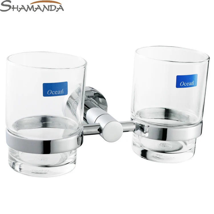 Free Shipping Double Tumbler Holder/Toothbrush Cup Holder, Brass Base